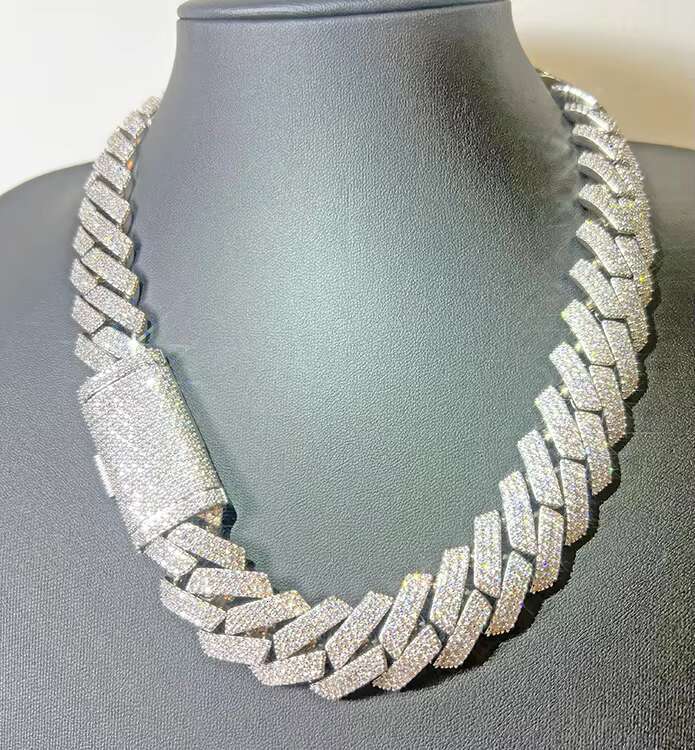 In Stock Luxury 20mm 3 Row VVS Moissanite Cuban Chain Hip Hop Rapper Gift Wholesale 925 Sterling Silver Cuban Necklace for Men