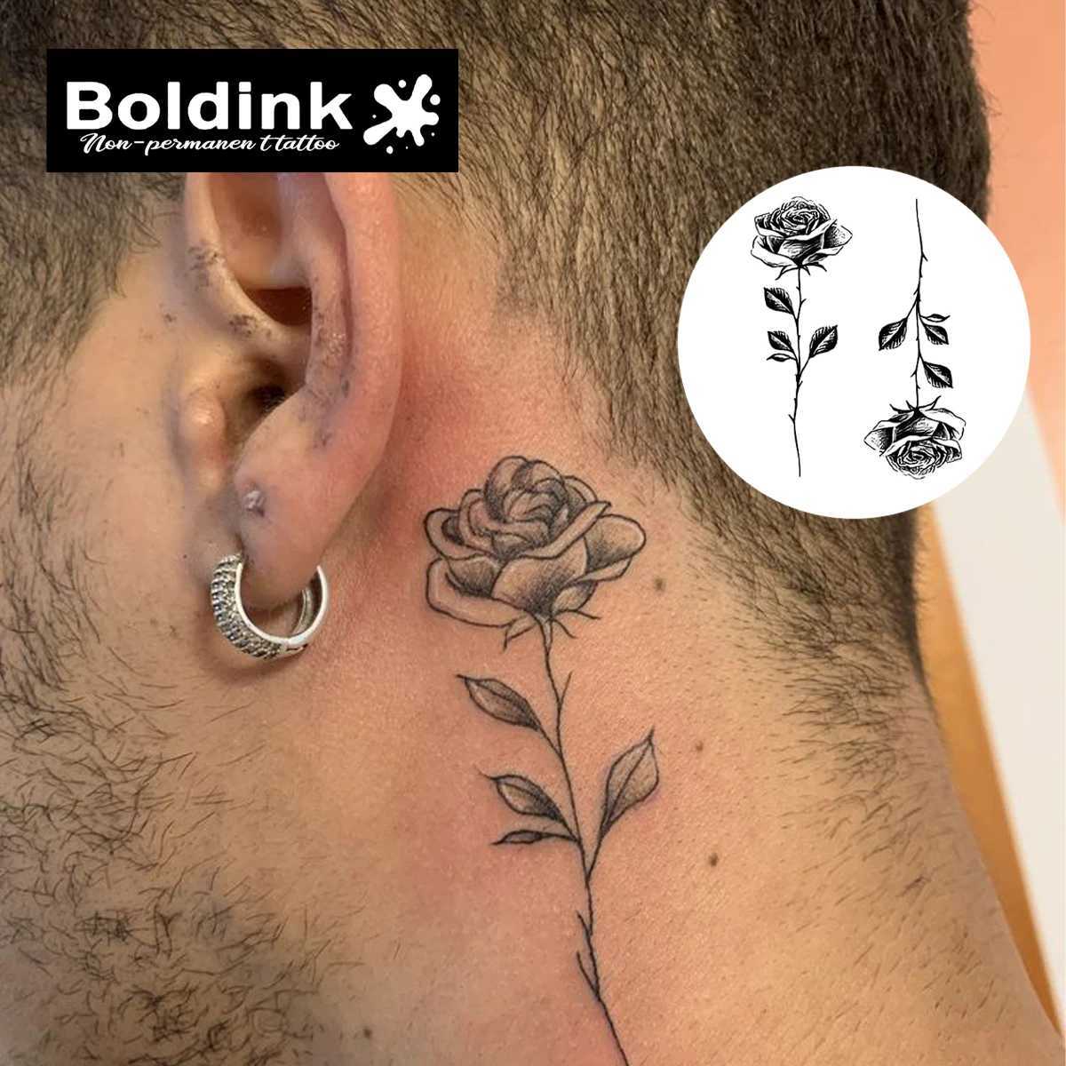 Boldinks elegant rose line art set with temporary tattoos lasting for 15 days with new technology magic waterproof semi permanent stickers. W250410
