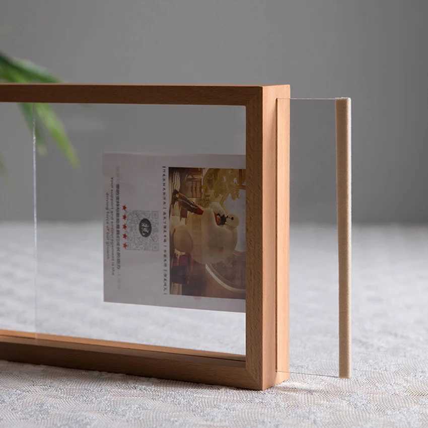Wooden Picture Photo Table Display Side Pressed Flower Frames Plant Specimen Herbarium Clip Double Glass Frame L251110 H260306