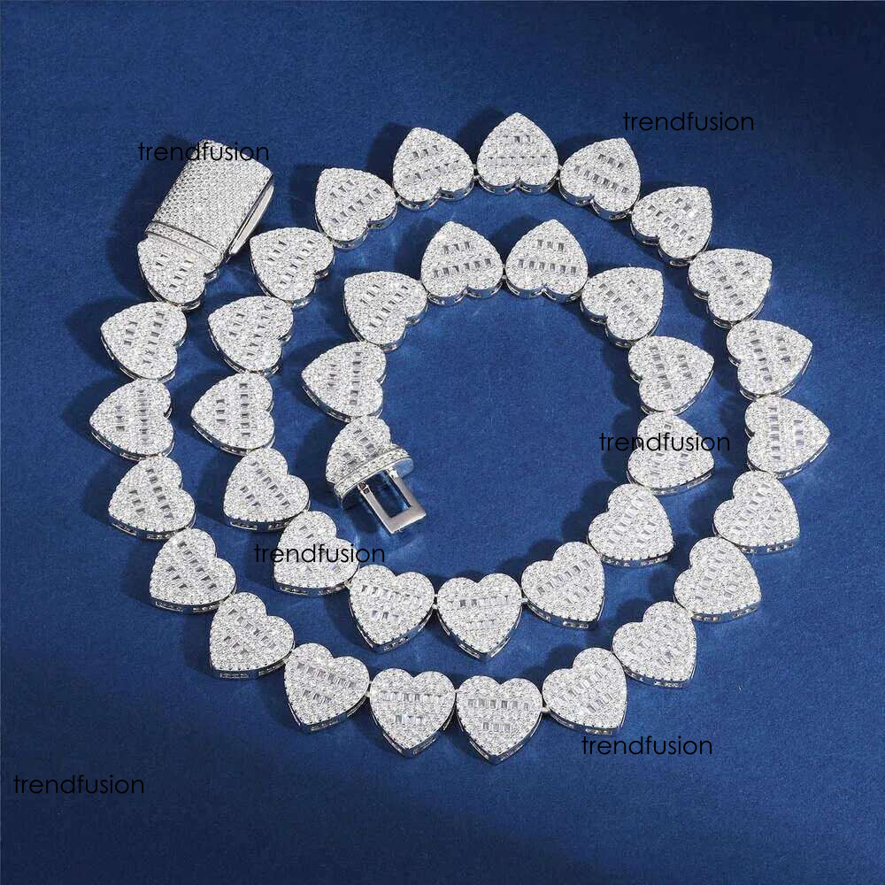 Dropshipping Hip Hop Jewelry 13mm Sterg Sier VVS Moissanite Dia Iced Out Heart Shape Tennis Chain Necklace
