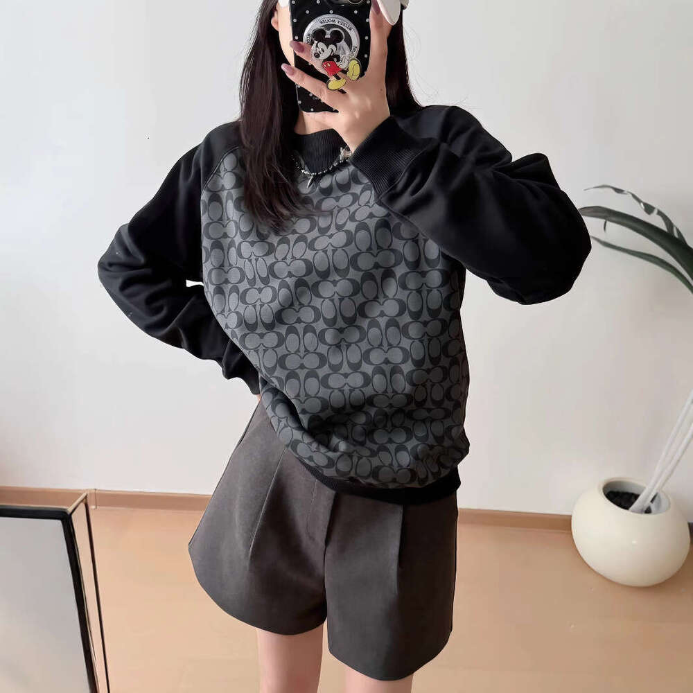 25Th Spring New Sweatshirt For Women Gray Old Flower Full Print Round Neck Pullover Couple Long Sleeve Shirt Versatile