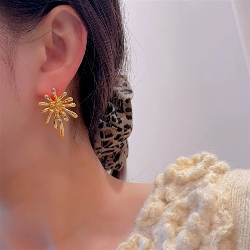 XIALUOKE Retro Metal Geometric Fireworks Stud Earrings For Women European American Style Personality Earrings Travel Jewelry 250409