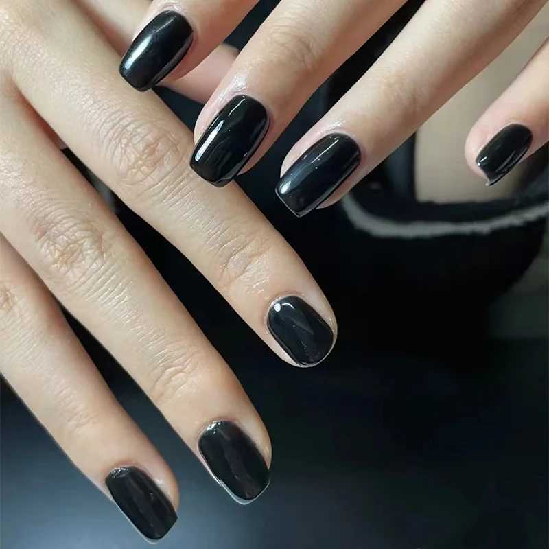 Handmade armor detachable black solid color short nail product DIY item W250410