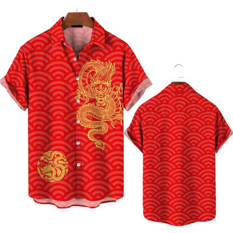 3D Print 2024 Chinese Loong Shirt Mens Fashion Summer Hawaiian Shirt Fashion Top Loose Short Sleeve Shirt X250410