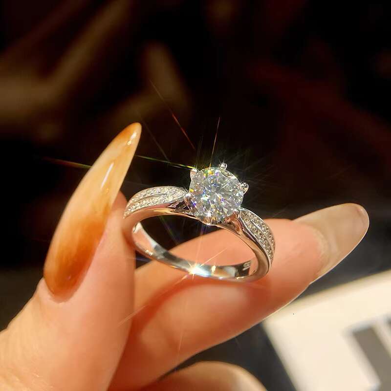 S925 Sterling Silver Ring Mosang Stone Ring High End Twisted Arm Cross Cut Out Four Claw Classic Charm Wedding Ring