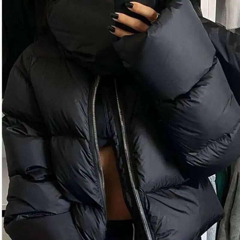 Winter New Women Tide Cotton Padded Jacket Scarf Collar Thick Long Sleeve Zipper Waded Bread Chic Trendy Coat