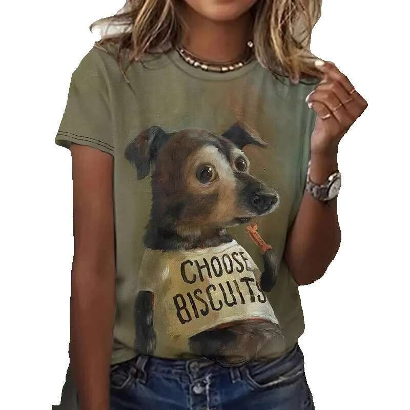 Men's women's short sleeved round neck T-shirts, 3D printed Kawaii cat and dog casual wear