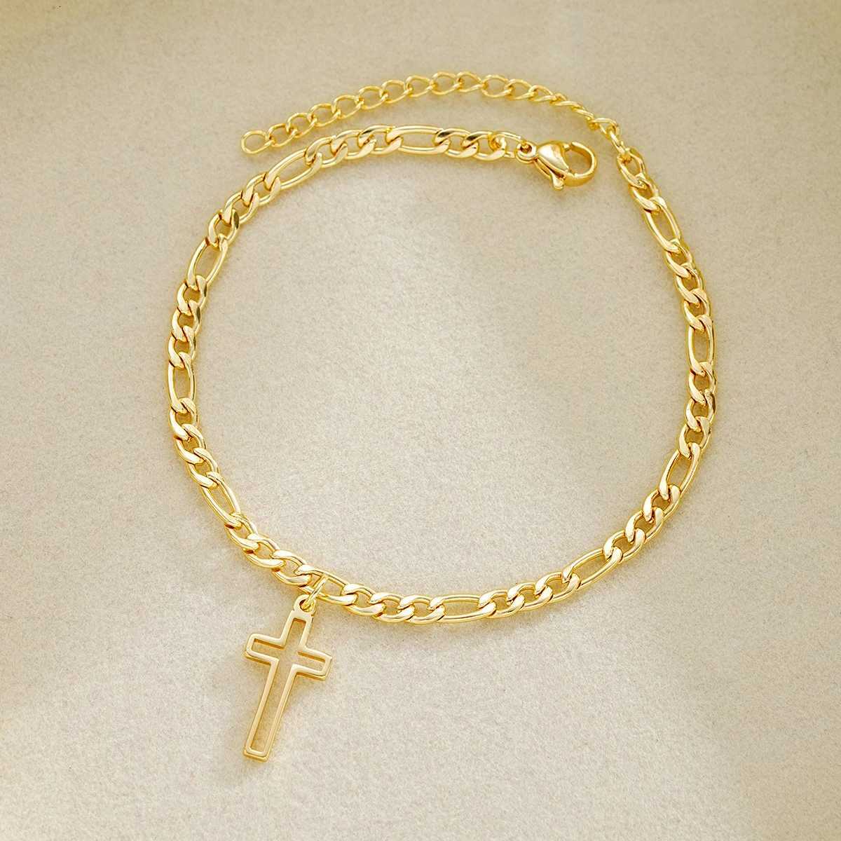 Fashion Cross Pendant Bracelet For Men Women Stainless Steel Gold Color Hollow Cross Cuban Bracelets Hip Hop Punk Jewelry GiftsT251110