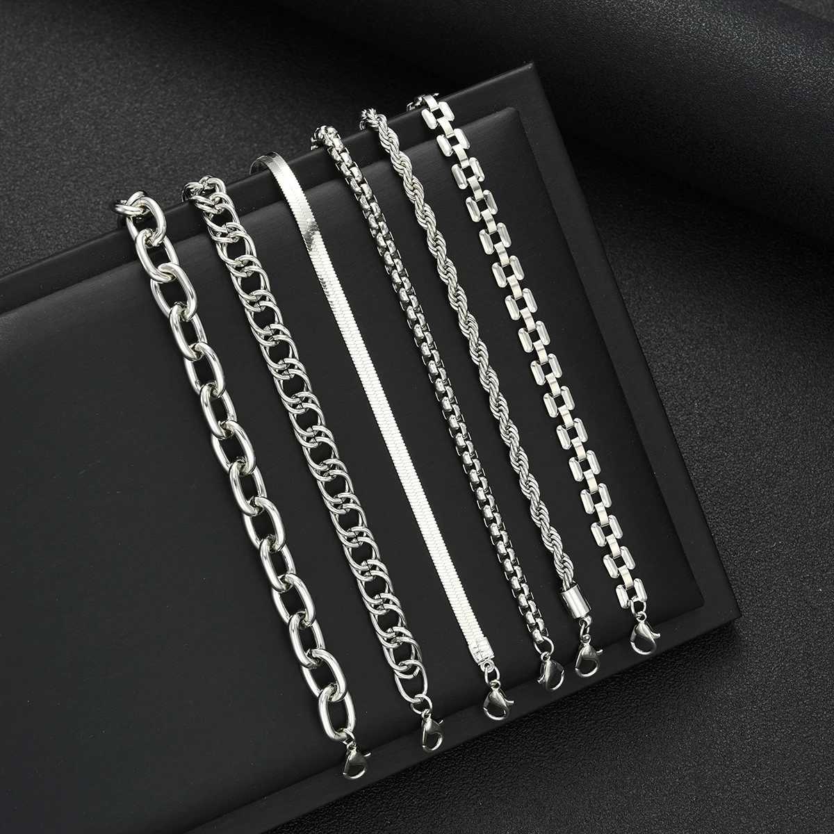 6pcs Simple Punk Chunky Chain Bracelet Set for Women Retro Metal Twisted Designs Multi Layered Bracelets Daily Wear Jewelry GiftT251110