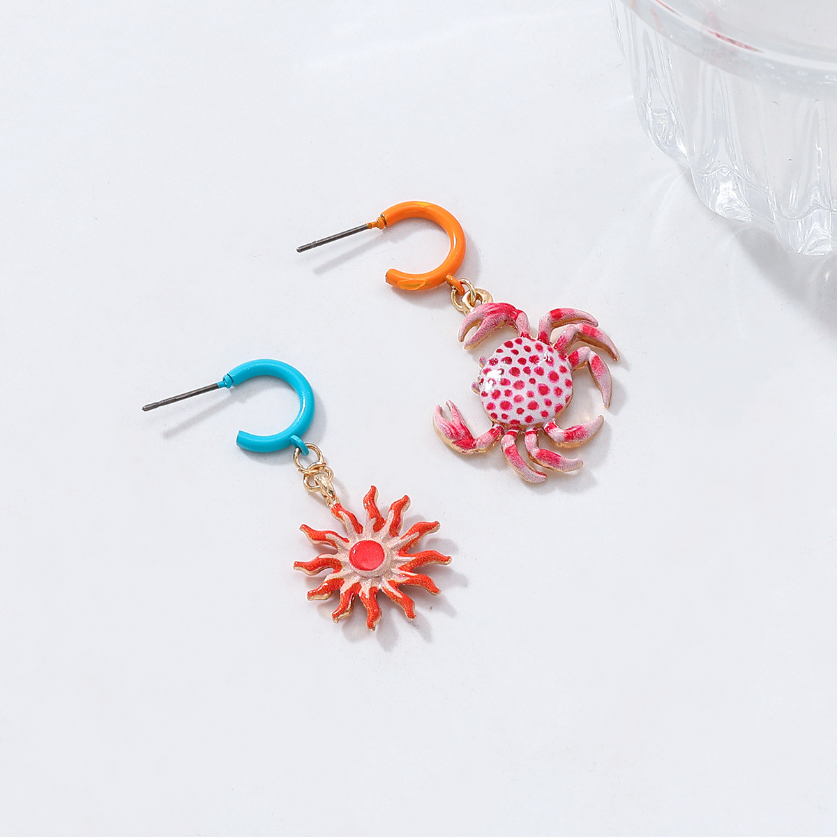 Exquisite Crab Sunflower Pendant Earrings Charming Girls Summer Beach Vacation Style Earrings Fashionable Style Earrings