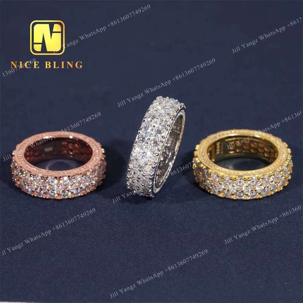 NEW ARRIVAL Affordable Side Setting Band Ring 2 Rows Moissanite Championship Ring 925 Rings for Men Hip Hop Fine Jewelry