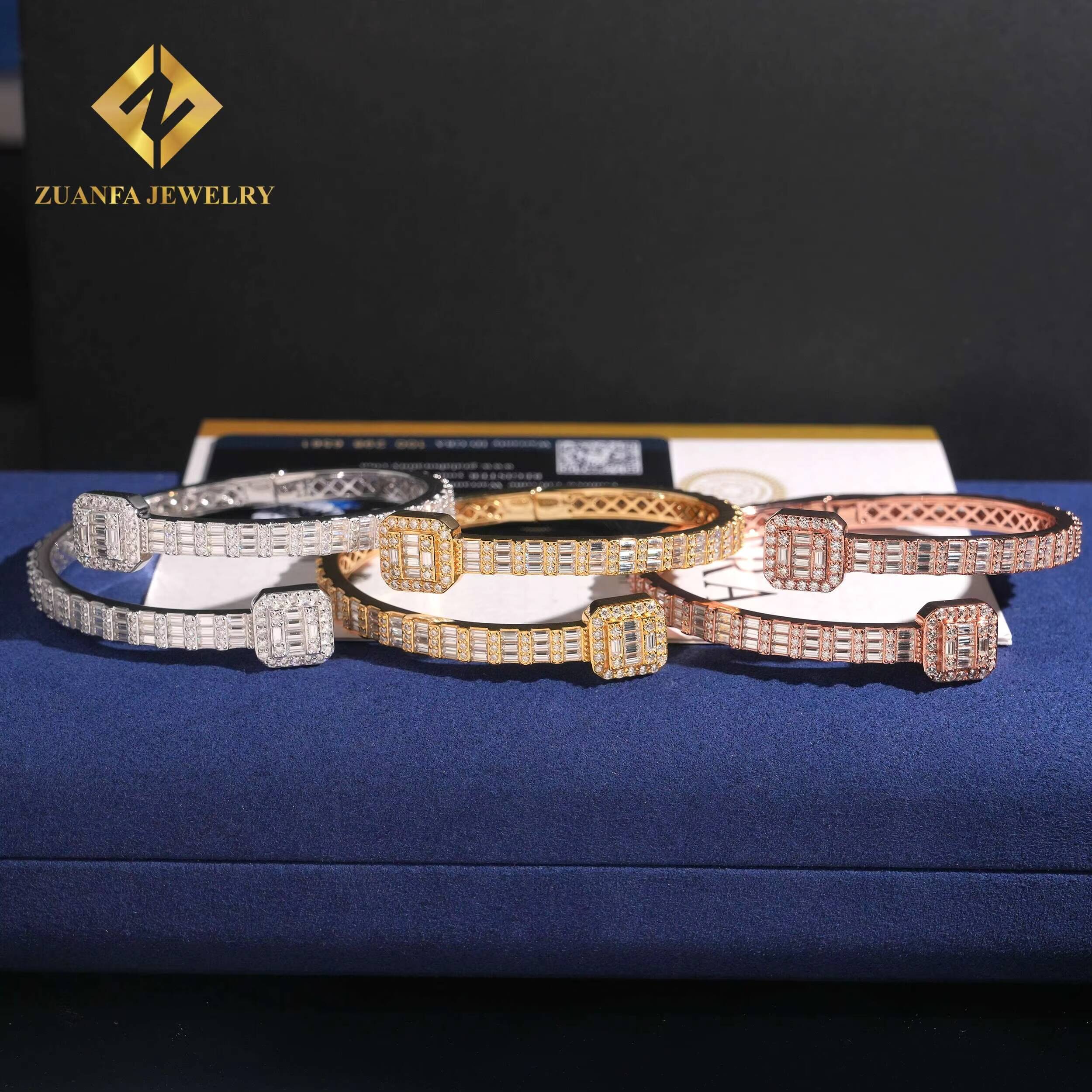 Hot Sale Jewelry VVS Moissanite Bracelet Hip Hop 925 Solid Silver Baguette Moissanite Diamond Bangle Bracelet GRA Certificated