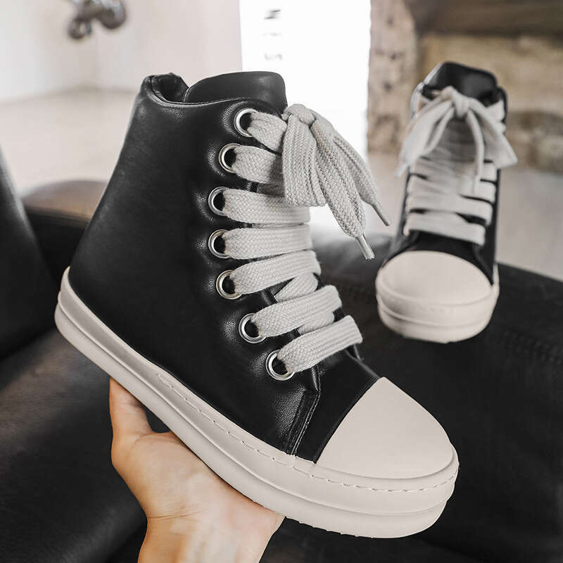 Spring New High-top Ro Bread Leather Surface Height-increasing Thick-soled Board Chubby Shoes Versatile Short Boots