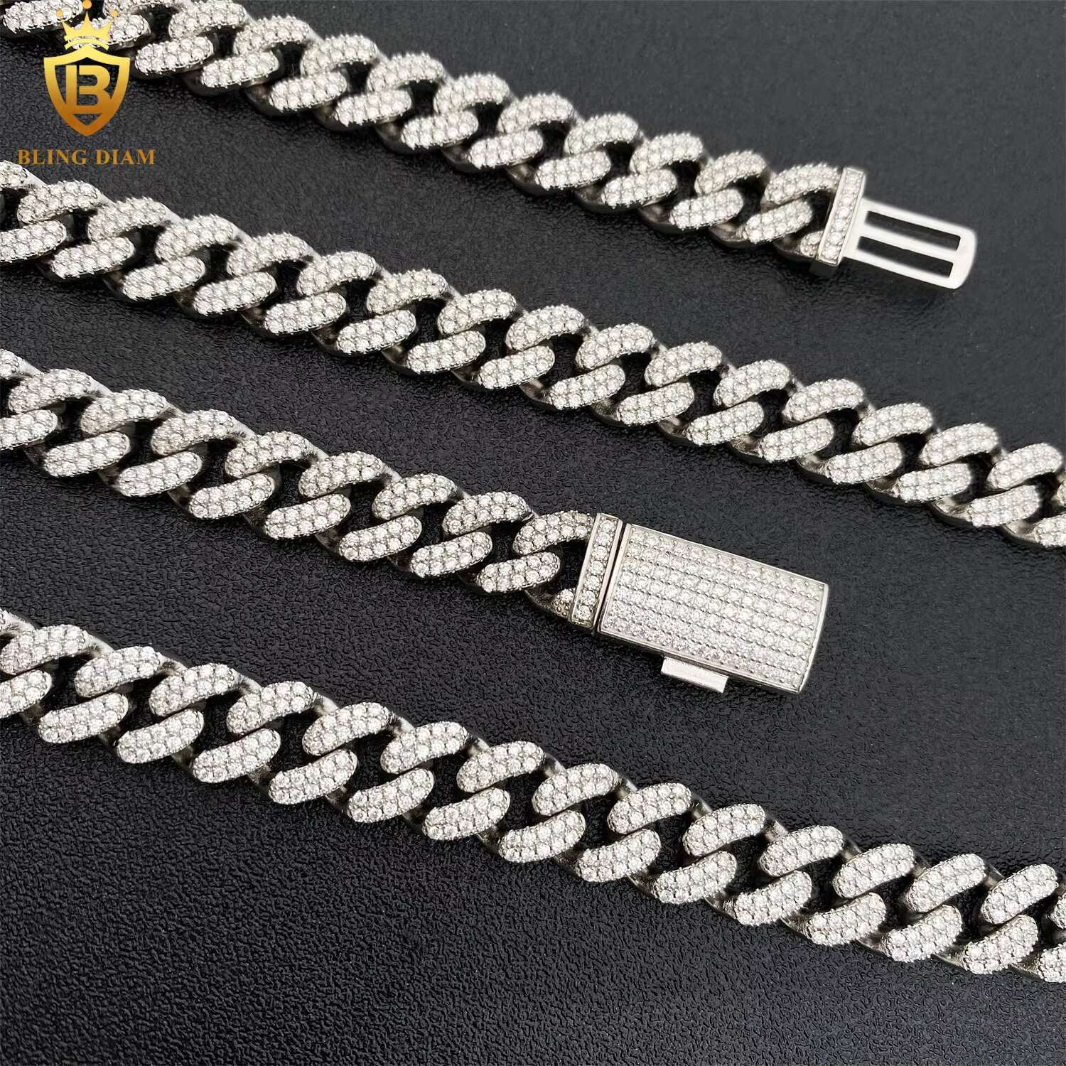 Promotion Hot Sale 10mm 2Rows Hip Hop Miami Jewelry 925 Silver Vvs Moissanite Cuban Link Chain Gra Certificate