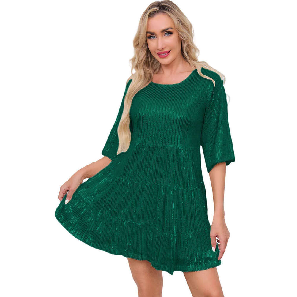 New Hot-Selling Fashion Solid Color Loose Waist Sleeve Short Sequin Party Night club maxi dress SEXY DRESSES FOR WOMEN