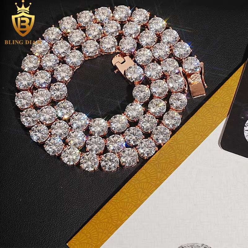 Blingdiam Jewelry 8mm Tennis Chain Hip Hop 925 Silver VVS Moissanite Big Diamond Iced Out