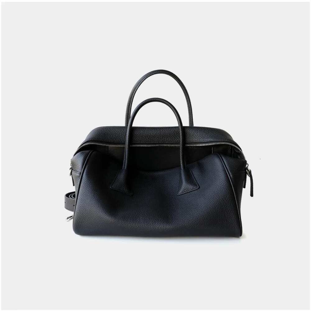 Urious Designer 2 Size Boston Pillow Tote First Layer Cow Leather Women Handbag High-End Commuter Travel Shoulder Bag Grey