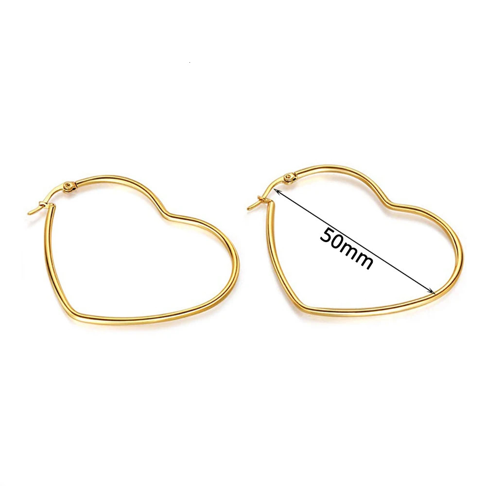 1 Pair Simple Smooth Big Heart Hoop Earrings For Women Lady Exaggerated Gold Color Stainless steel Jewelry Gift Drop 251110 - view 3
