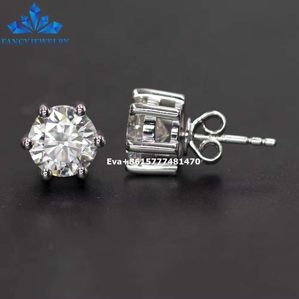 Fancy Factory Wholesale Moissanite Round Earrings 925 Sterling Silver GRA Certidied 0.3ct - 2ct Moissanite Studs