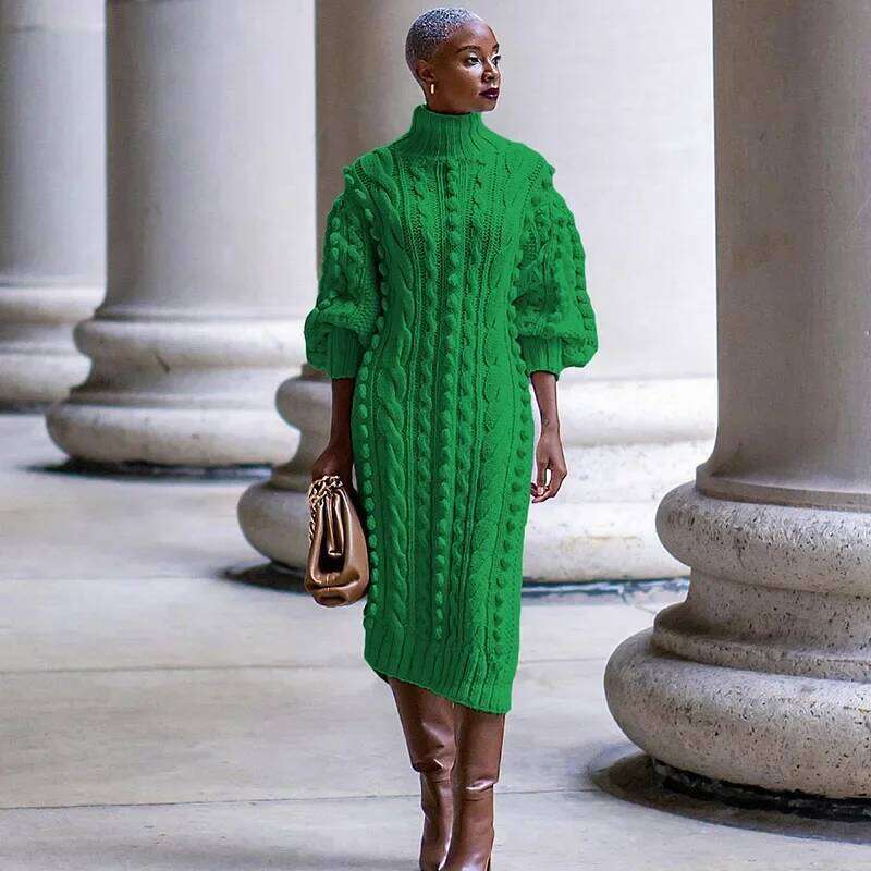 Streetwear Turtleneck Sweater Dress Women Autumn Winter Long Sleeve Elegant Ribbed Knitted Stretchy Warm Party Club Midi Dresses