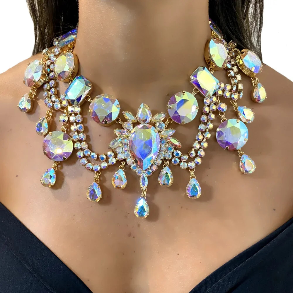 Exaggerated Water Drop Shape Statement Choker Necklaces Women Geometry Crystal Necklace for Party Jewelry Accessories 250409