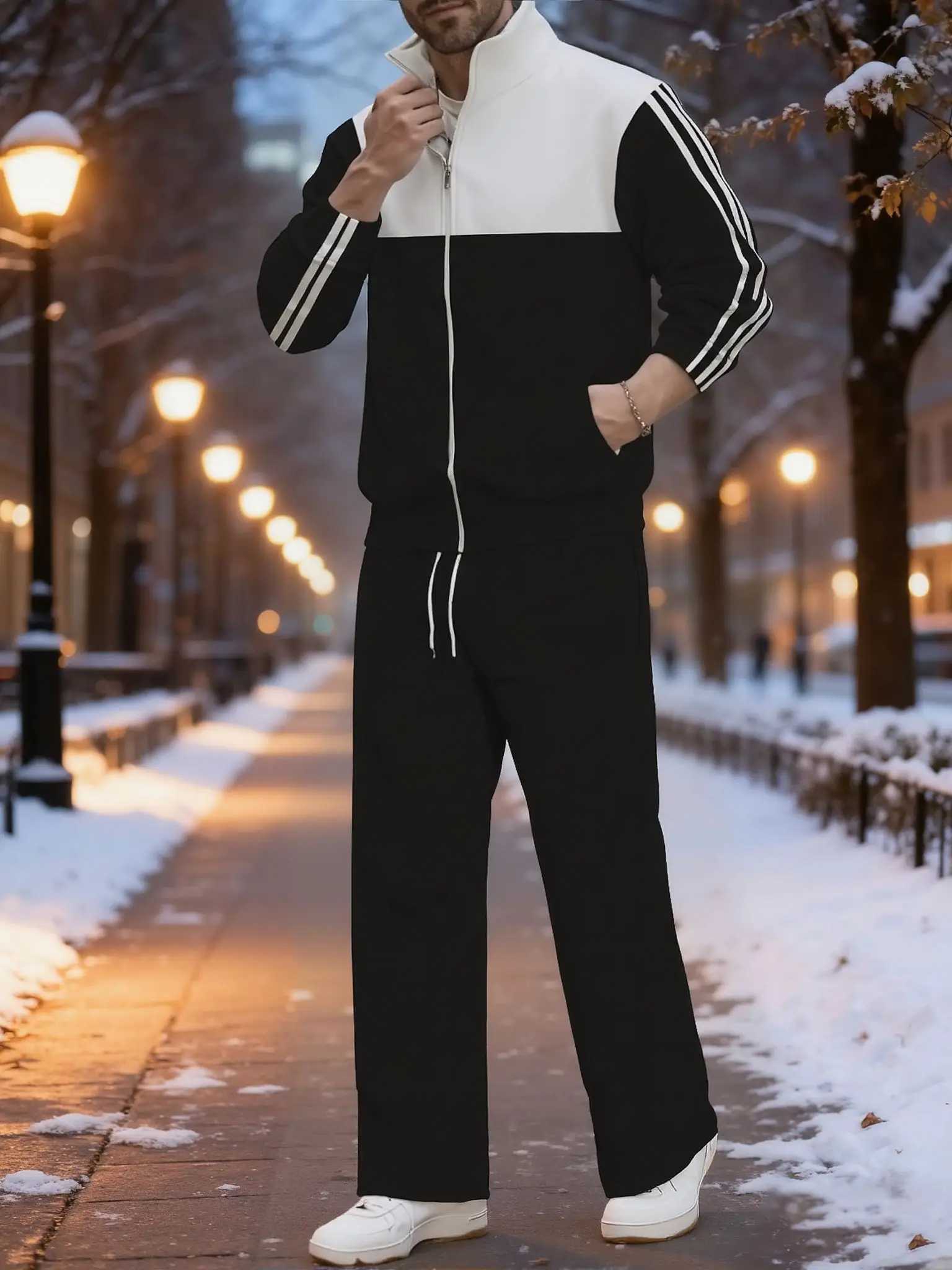 Mens Autumn 2025 Sportswear Set Stand/Flip Collar TwoWay Wear Sweatshirt Jacket with Matching Long Pants Comfortable Two W251110