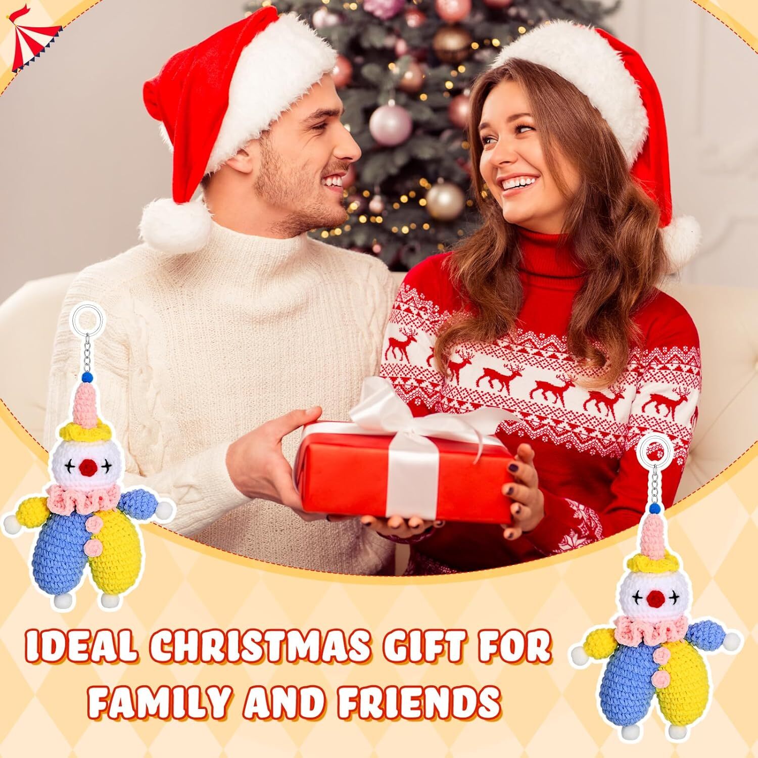 Christmas 3 Pcs Handmade Crochet Keychains Cute Clown Charm Funny Pendant Birthday Gifts for Car Key BackpackCute Style ddmybear