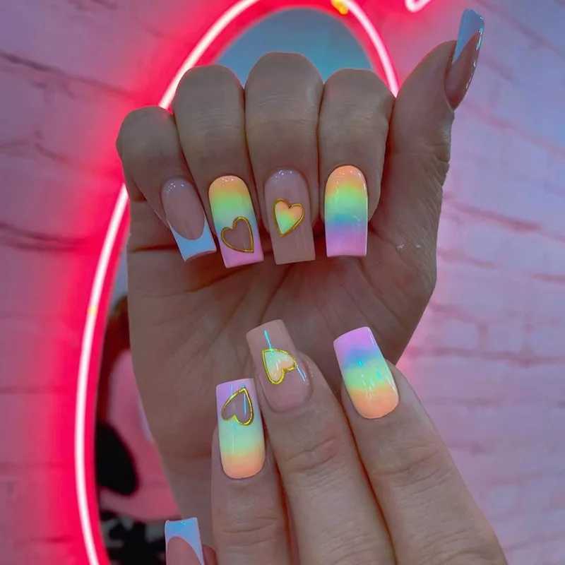 24 pieces of French pink pressed short square head fake nails with floral rhinestone design wearable decorative fake nail tips W250410