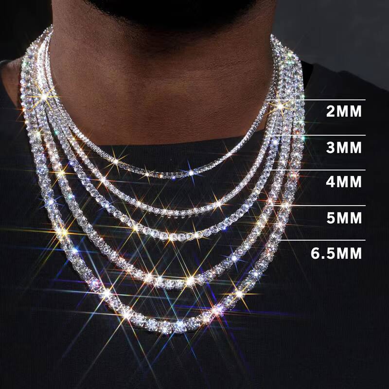 New Arrival Moissanite 3mm S925 Tennis Chain White Gold Necklace F Men Women Fine Jewelry With Full Moissanite Necklace