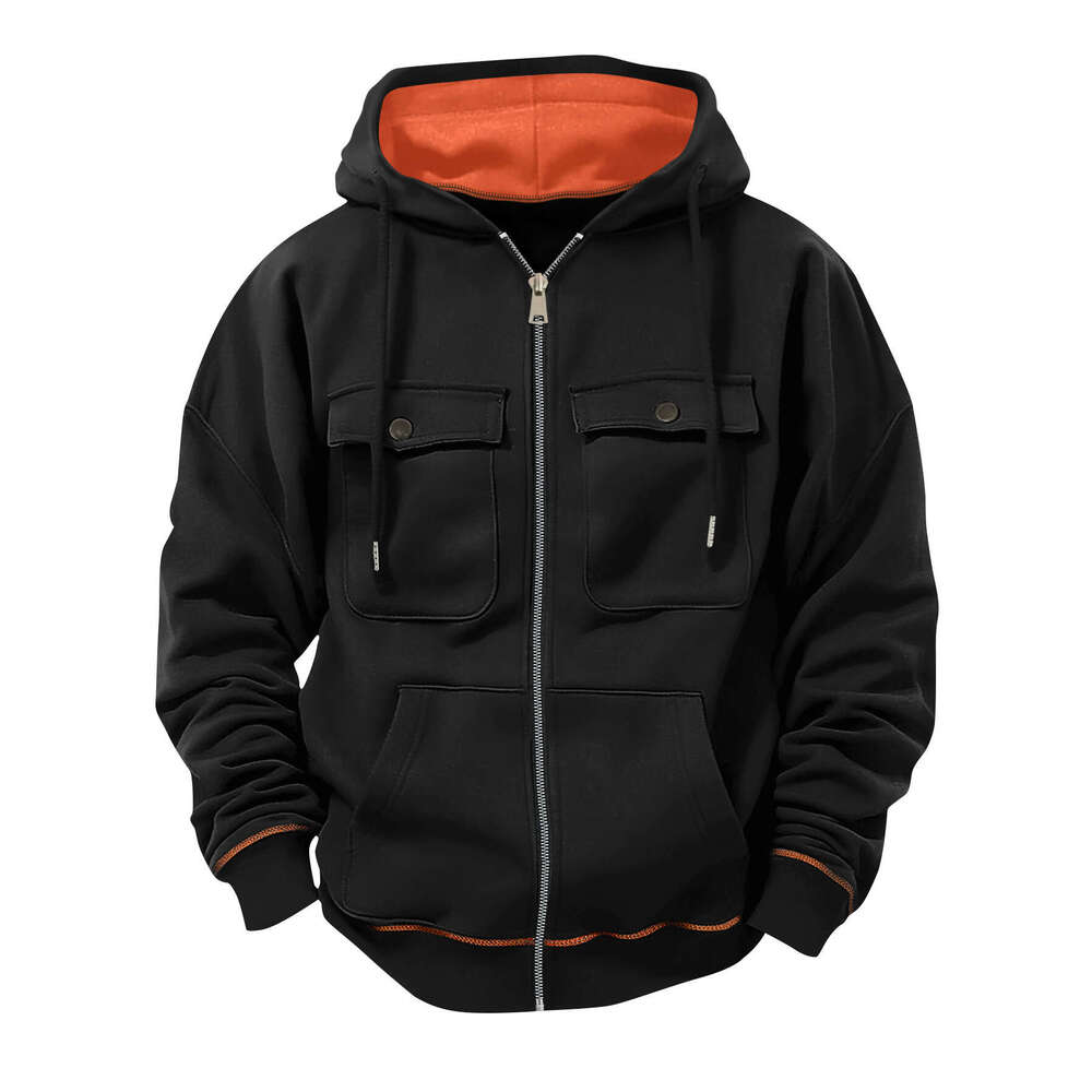 European and American Autumn Winter New Fleece-Lined Warm Men's Sweatshirt Foreign Trade Plus Size Casual Trendy Zipper Hoodie