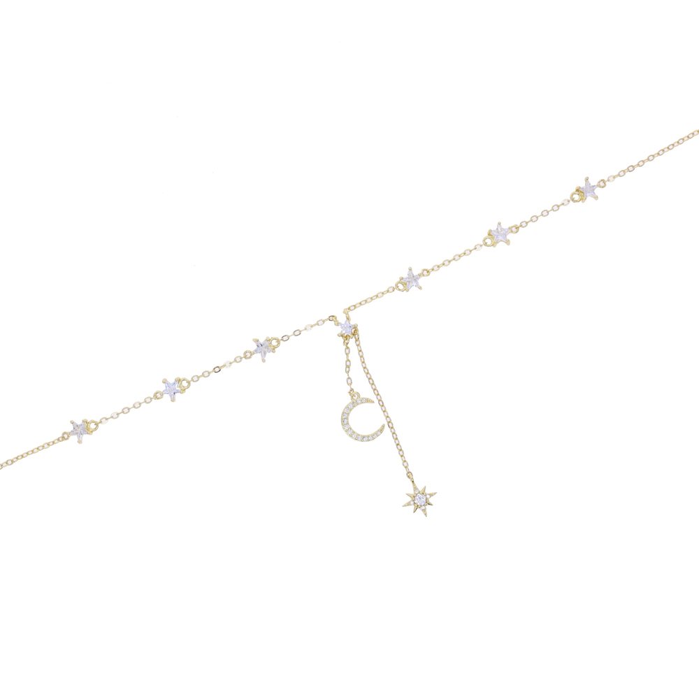 2025 New Moon Star cz station jewelry chain elegant women stunning lovely necklace fashion Modern faced stone Chic necklaces