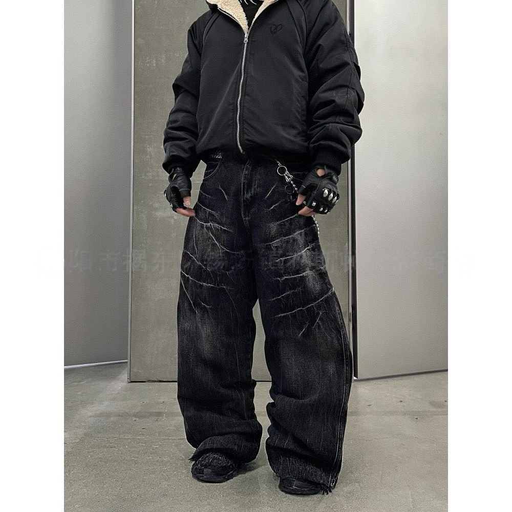 designer Men's Jeans Baggy Black Cargo Pants Women Wide Leg Casual High Street joggers American Style Streetwear Drawstring Trousers