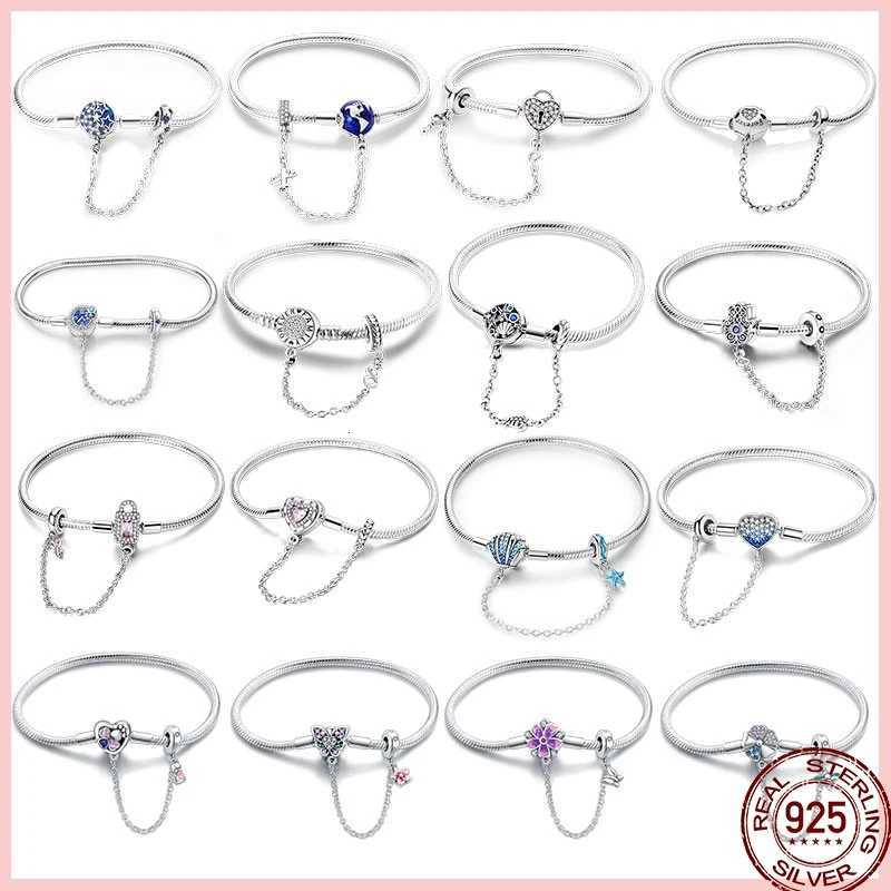 Original Bracelets 925 Silver 17-20CM Heart Safety 3mm Chain Snake Bone Bracelet Fit DIY Charms Bead Birthday Jewelry GiftsT251110