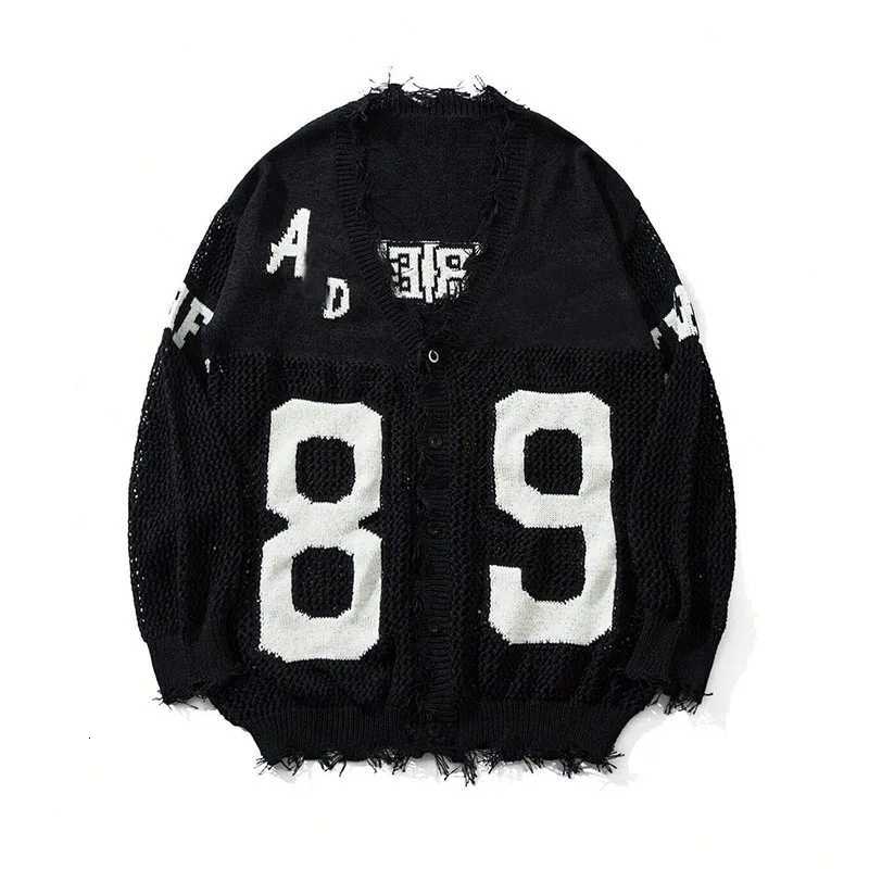 Fashion American Gothic V-neck Casual Street Make Old Long Sleeved Sweater Button Cardigan Alphanumeric Pattern Color Matching Knitwear Y251110