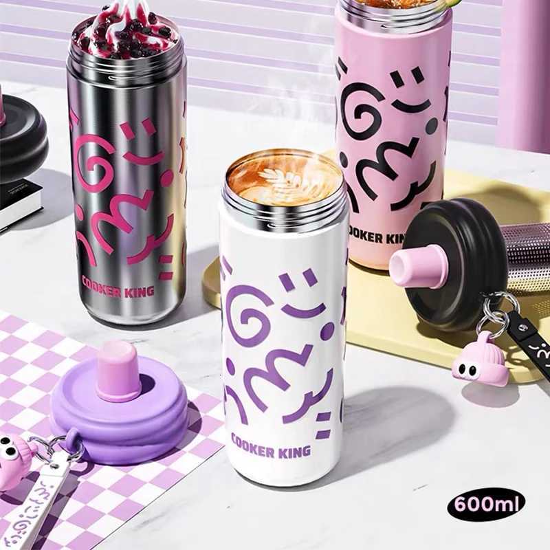 Fashionable cup 600ML Stainless Steel Straw Cup 2025 Trendy Insated Water Bottle for Wen Girls Kids Travel Thermos with Carry Y251110