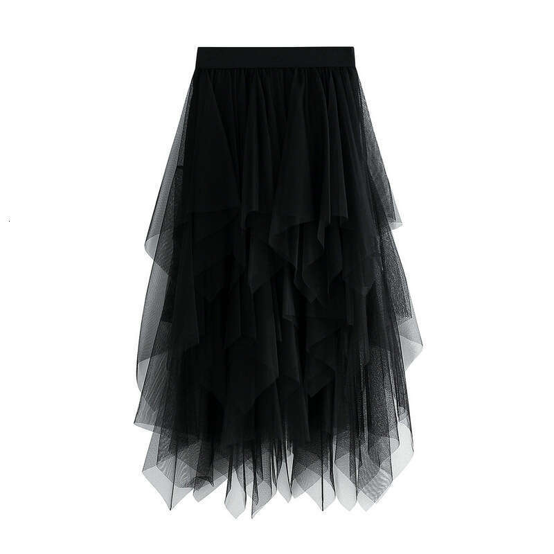 Irregular Mesh Midi for Women, Mid-Length, 2025 Spring New High Waist Versatile Slimming Skirt