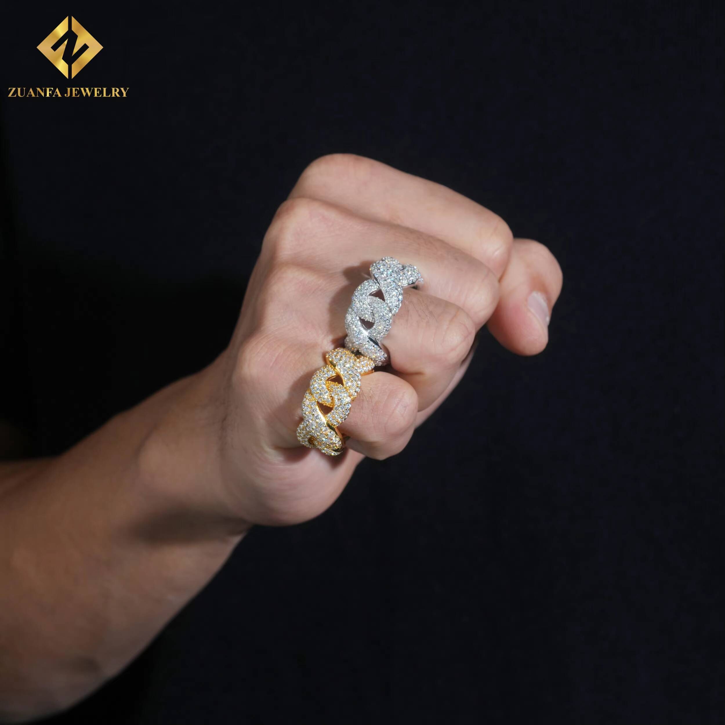 Hot Sale Cuban Chain Style Ring VVS Moissanite Ring Jewelry Gift 925 Sterling Silver Moissanite Ring with GRA Past Diamond Test