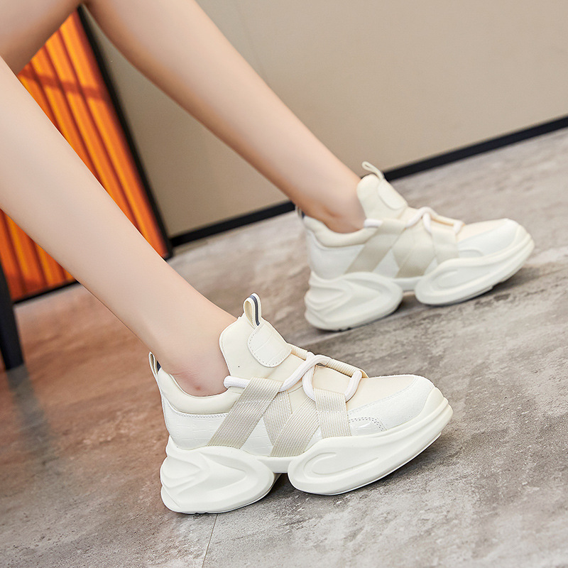2025 New Women's Genuine Leather Black Thick Bottom Designer Fashion Sports Shoes