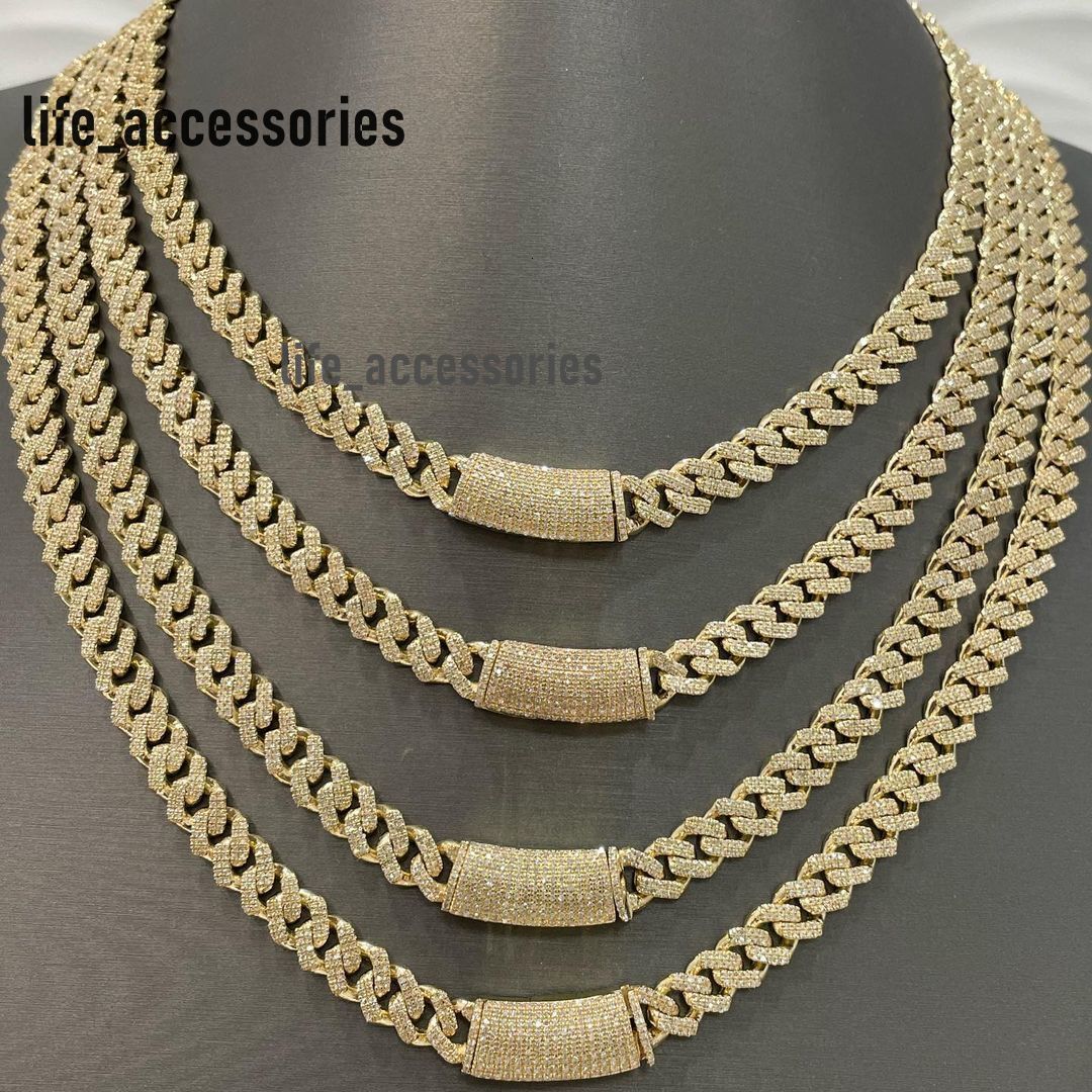 Cuban Moissanite Chain Necklace Silver 925 Plated White Gold Hiphop Jewelry Round Cut Moissanite Chain