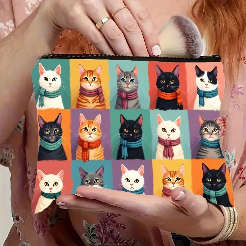 Cute Cat Print Makeup Bag Zipper Clre Foldable Cosmetic Organizer Travel Toiletry Pouch Women Men Gift for Lovers 251110