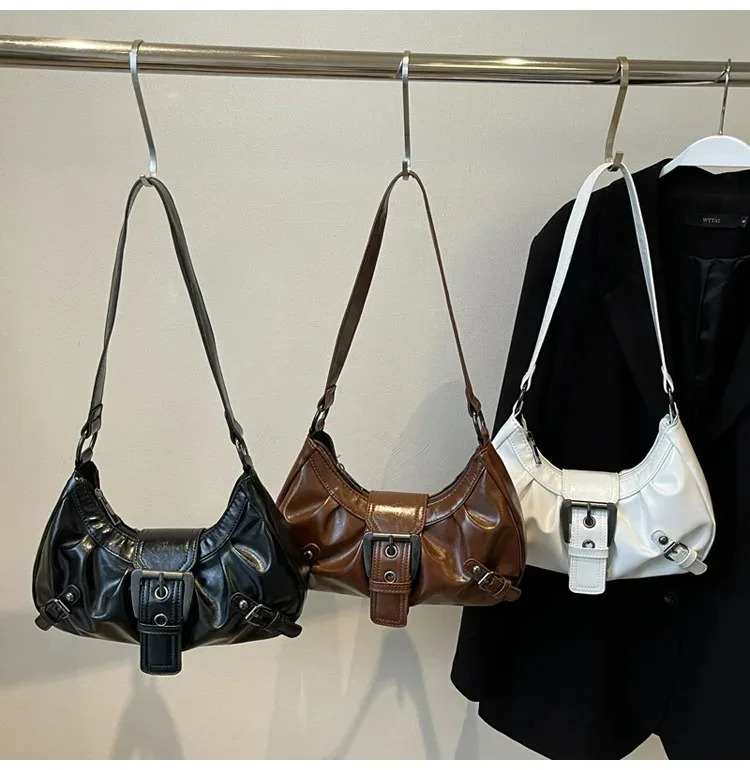 Y2K Retro Pleated Hobo Shoulder Bag for Women Selling Maillard Style Underarm Clutch Handbags Travel Work Shopping 251110