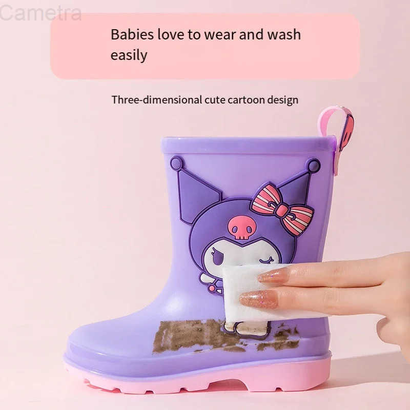 Sanrio New Water Proof with Drawstring Beam Mouth Sanrios My Melody Kuromi Child Middle Tube Rain Boots Girl Student Rubber Boots H251110