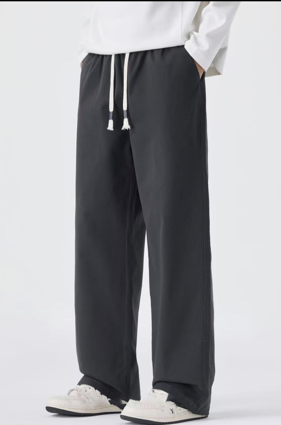 Men's New Arrivals Trendy Casual Pants - Longer Length Black/Dark Gray Relaxed Straight-Leg Trousers 3611