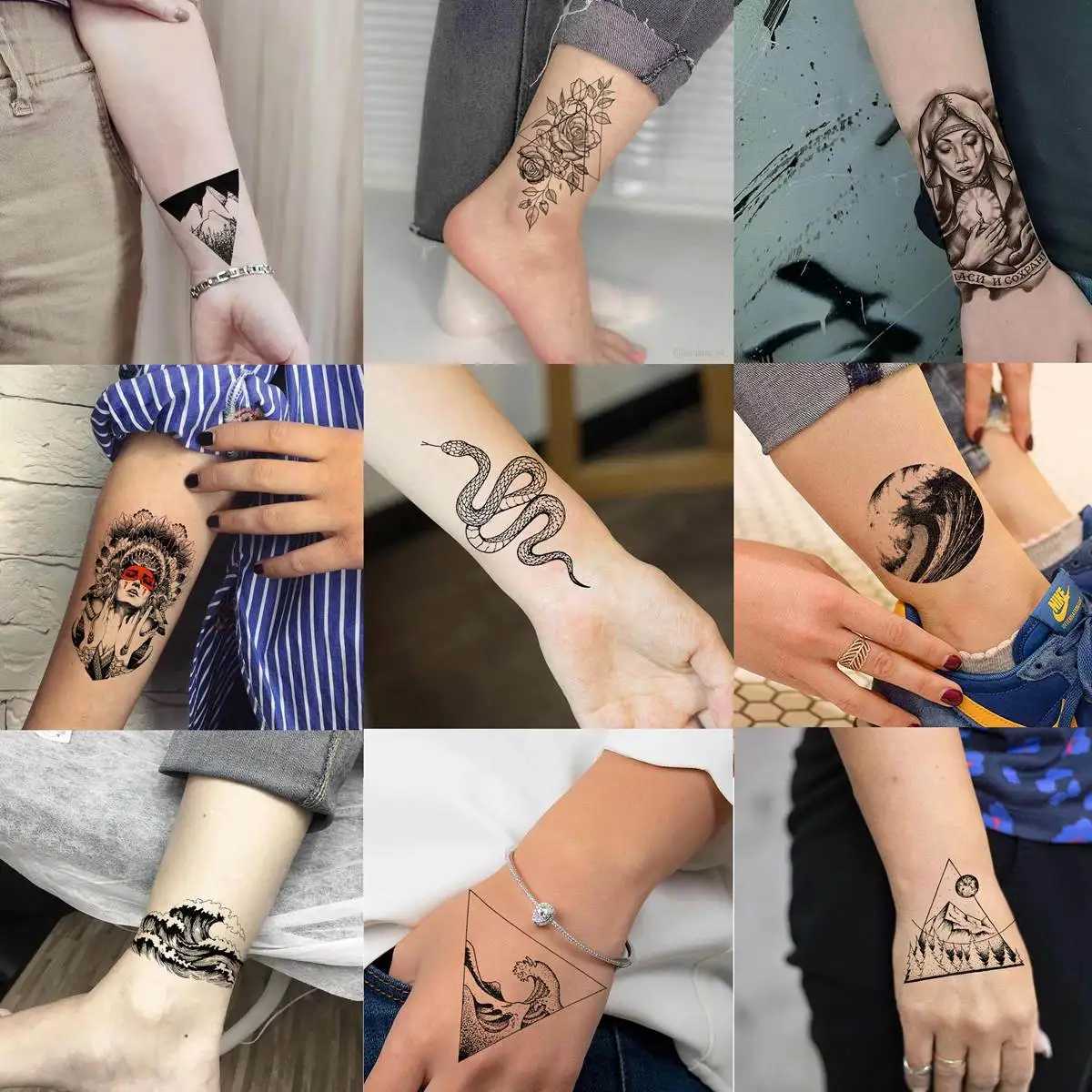 52 black skull temporary tattoos suitable for womens arm and neck tattoos stickers fake small flower mountain snakes animal 3D tattoos W250410