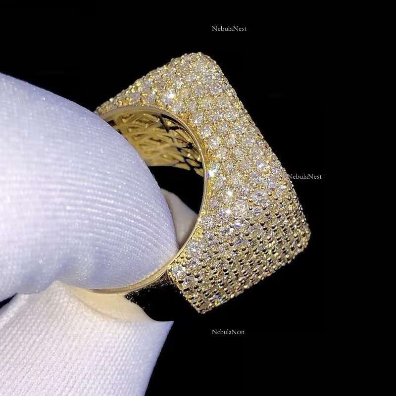 Hip Hop Jewelry 14K Gold Plated Solid Sterg Sier Iced Out Paved VVS Moissanite Dia Ring for Men Women Party