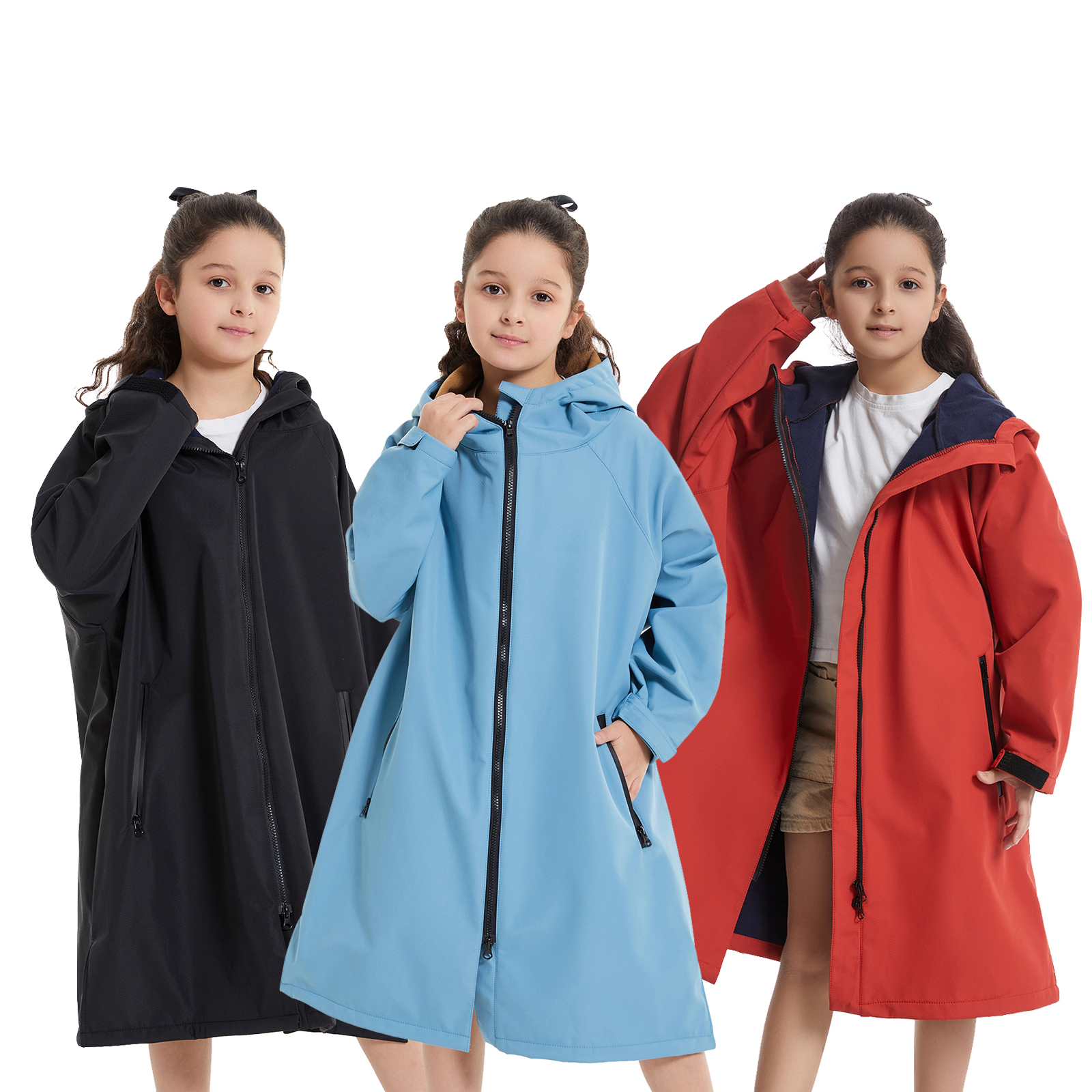 1 Hiturbo warm swimsuit jacket: Children's composite zipper style cape soft lining hooded robe