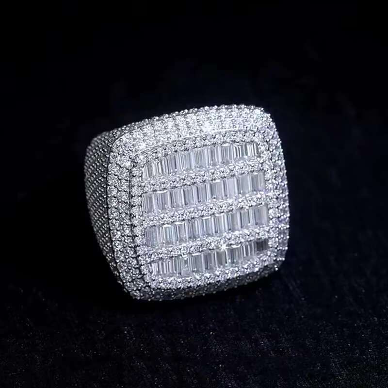 Trendy Style Personalized Baguette Moissanite Diamond 925 Sterling Silver Ring Gold Filled Rings for Men