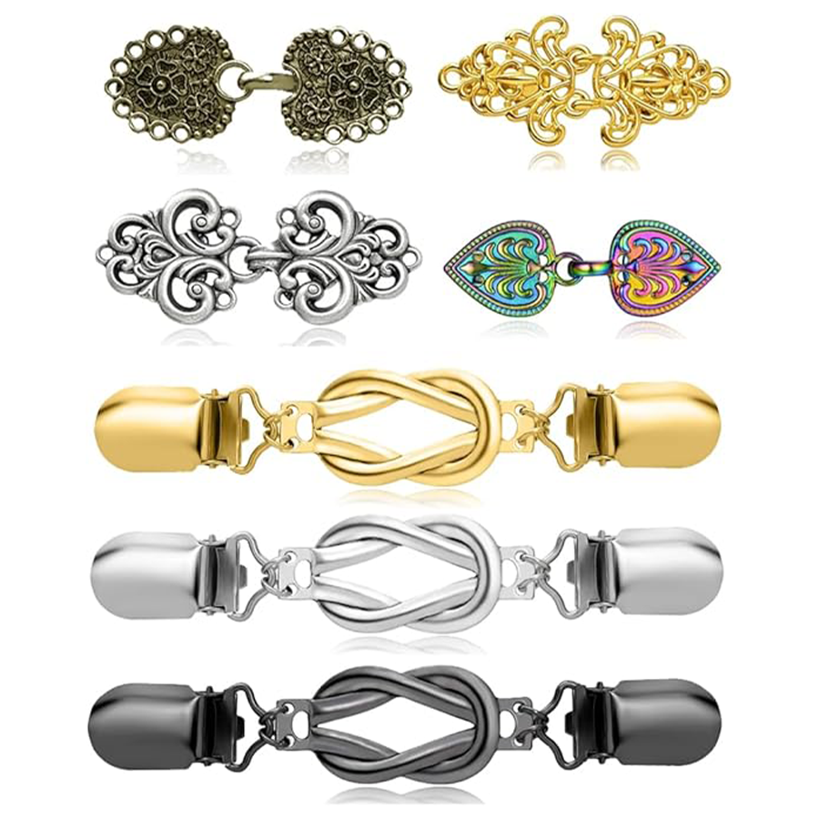 7 Pcs Vintage Sweater Shawl Clips Retro Cardigan Collar Dress Shirt Jacket Waist Brooch Clip for Women Clothing Multiple Colors 7 Styles