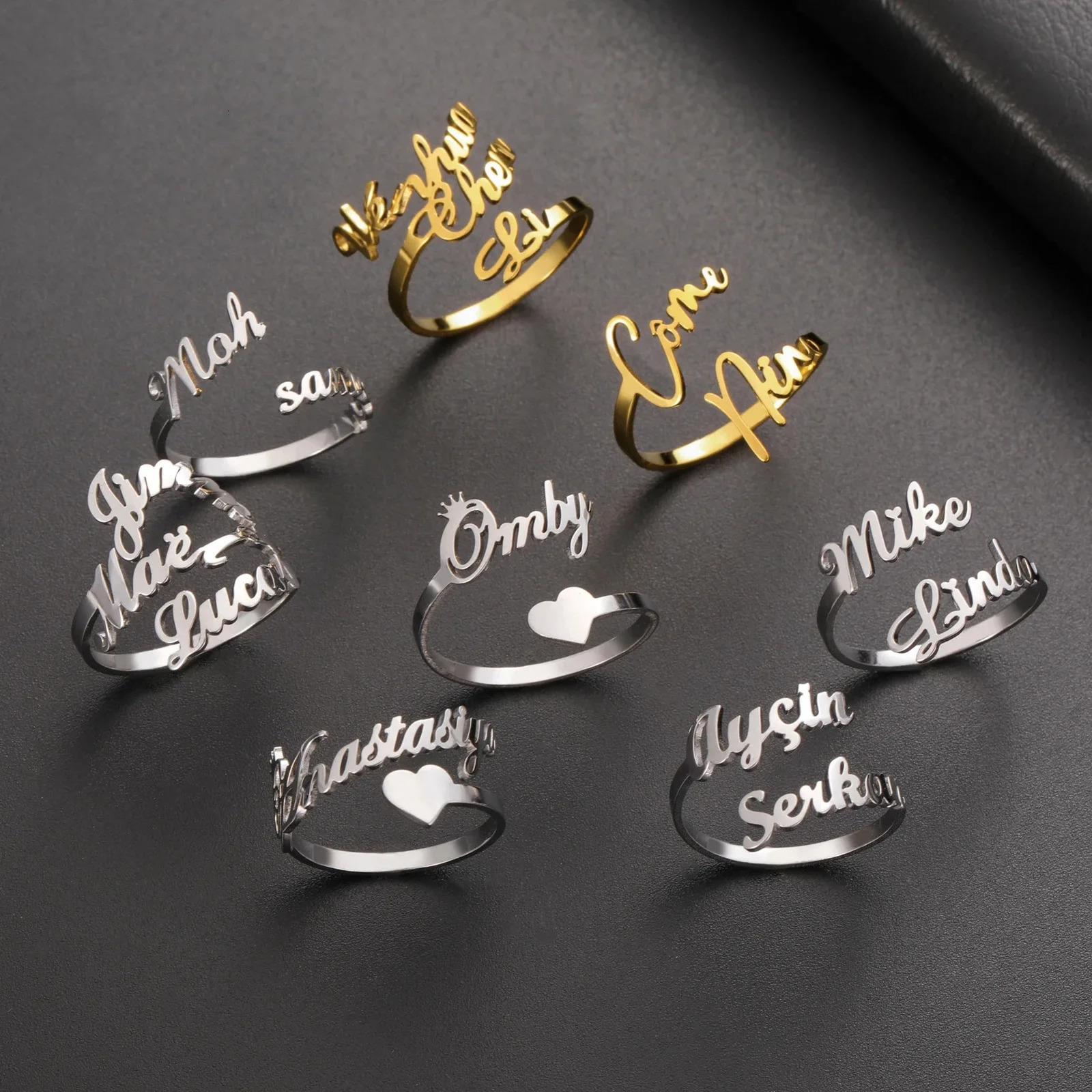 Custom Name Ring for Women Men Personalized Finger Jewelry Stainless Steel Accessories Multiple Double Names Rings Family Gift 250409
