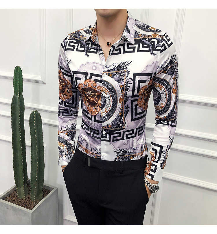Printed shirt for men in spring and autumn; long-sleeved, stylish, Korean-style, slim-fit, trendy, personalized top; casual's shirt for a cool look. L251110